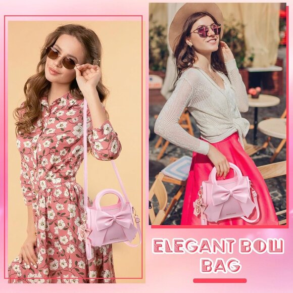 Leather Crossbody Bag Women Small Purse with Bow Pearl Charm Versatile - Picture 6 of 6